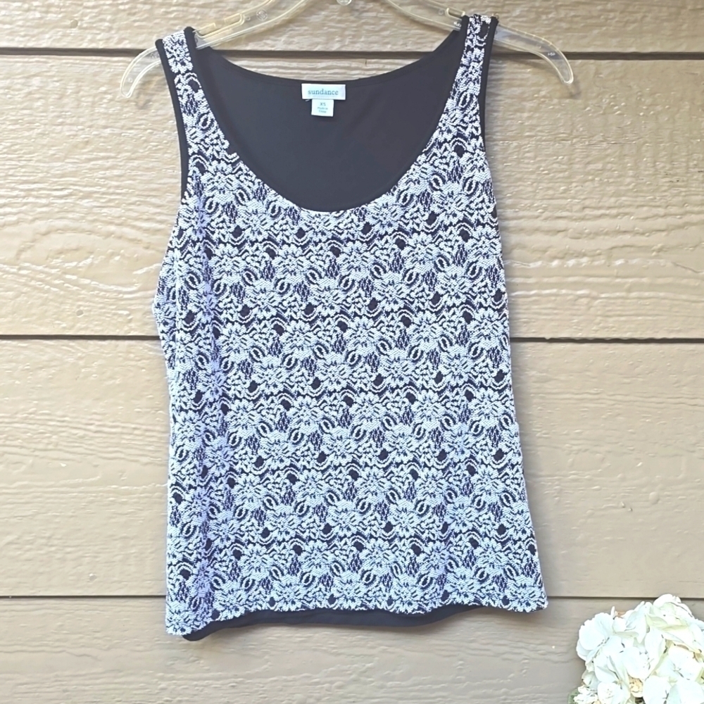 Sundance Floral Lace Tank Top Women's Stretch Jersey Knit Pullover Floral XS